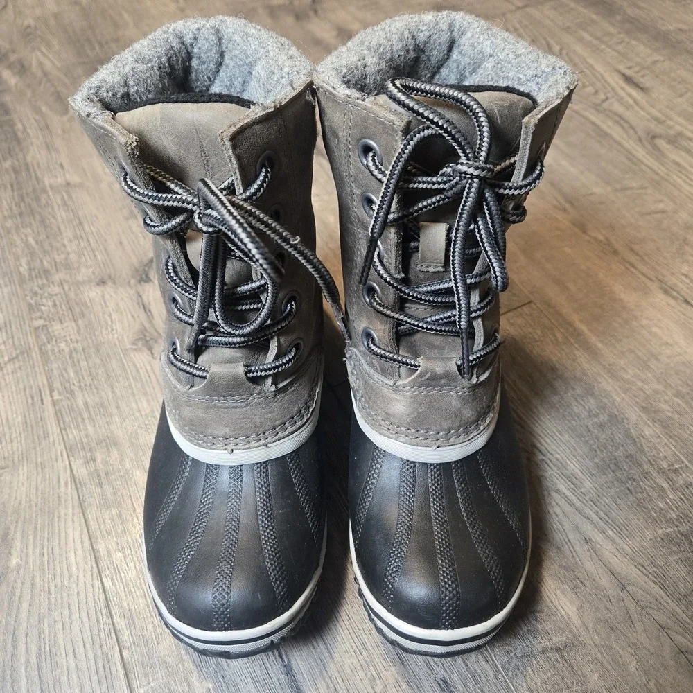 Sorel Slimpack II Boots Women 6 Gray Black Nubuck Fleece Lined Waterproof Duck
